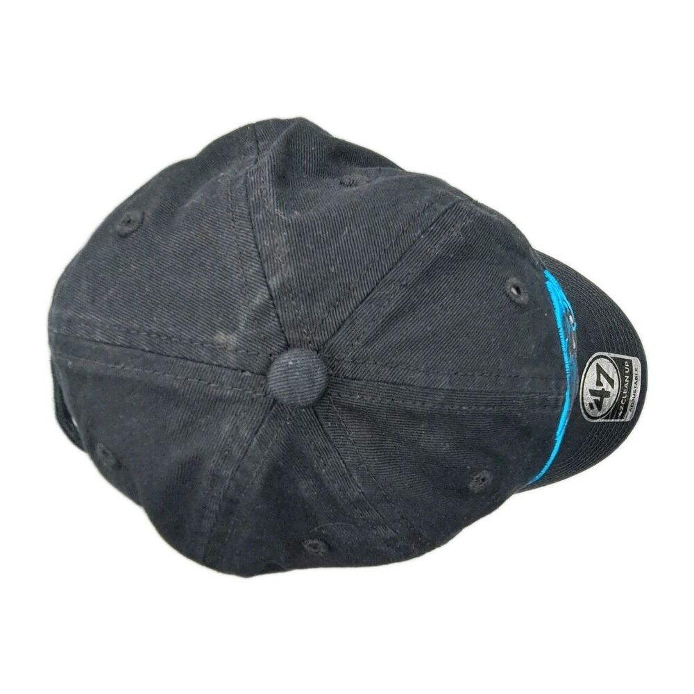 '47 Carolina Panthers Clean Up Black Adjustable Strap Hat Dad Cap - Picture 6 of 10